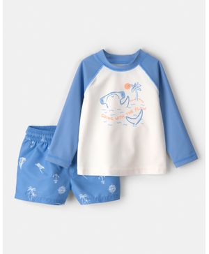 Traje De Baño De 2 Piezas Con Playera Manga Larga Y Tiburón Carter's