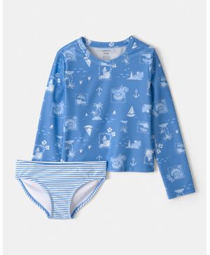 Traje De Baño De 2 Piezas Con Playera Manga Larga Y Veleros