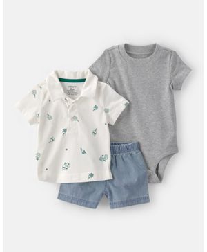 Conjunto De 3 Piezas Con Pañalero, Playera Y Short Pepinillo Carter's