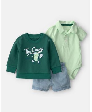 Conjunto De 3 Piezas Pañalero, Sudadera Y Short Pepinillo Carter's